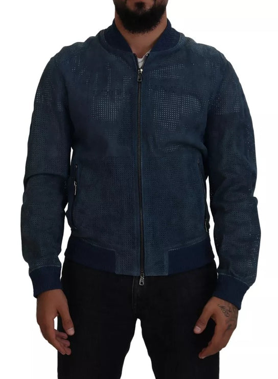 Chaqueta de cremallera completa de cuero azul