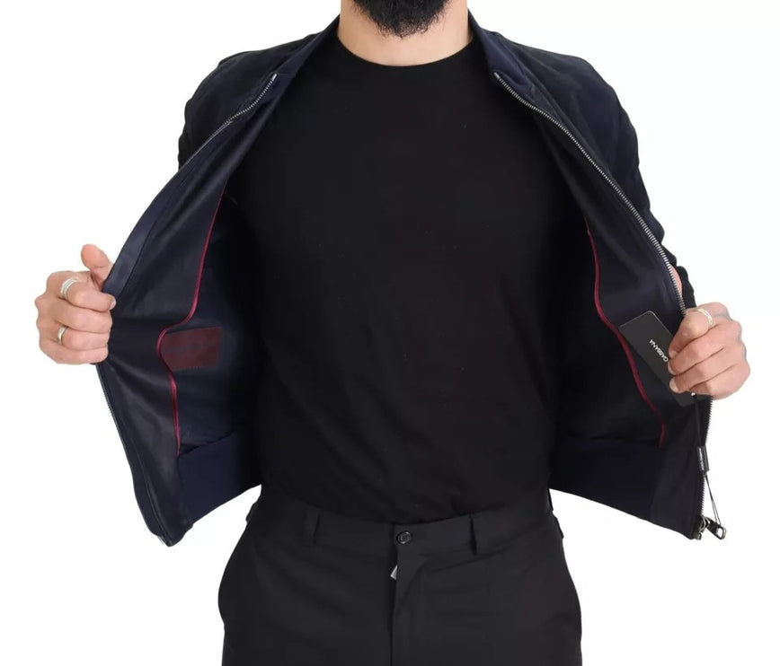 Chaqueta blusón de piel de gamuza azul oscuro