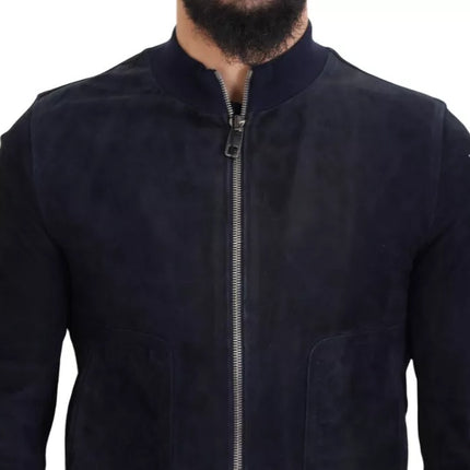 Chaqueta blusón de piel de gamuza azul oscuro