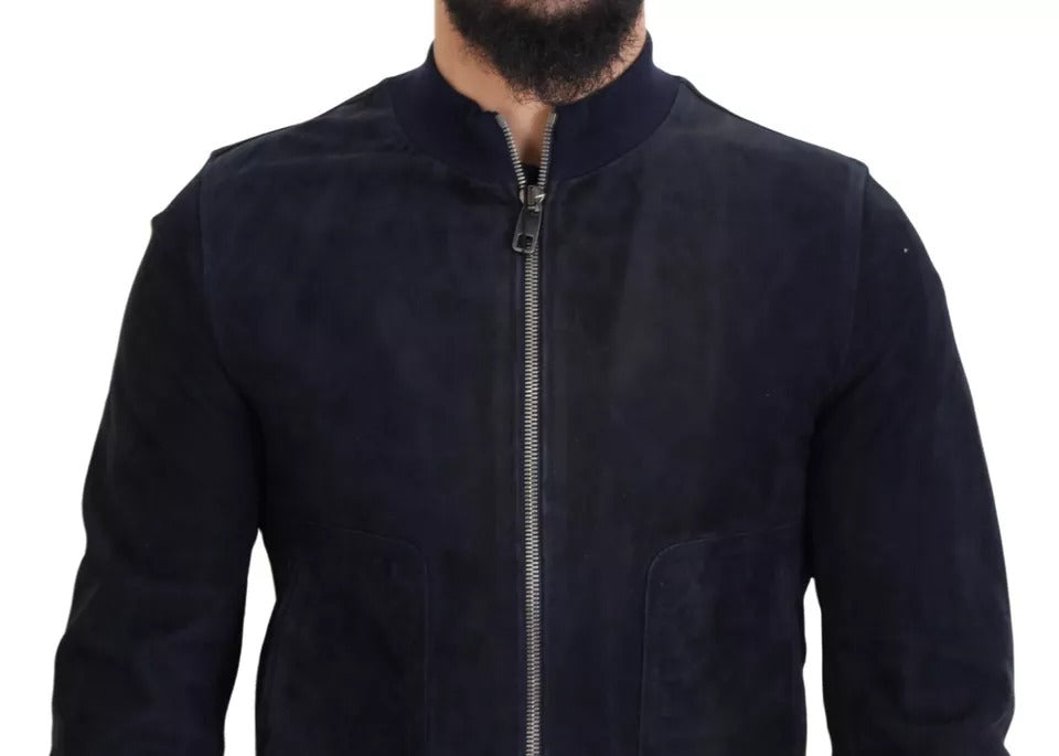 Chaqueta blusón de piel de gamuza azul oscuro