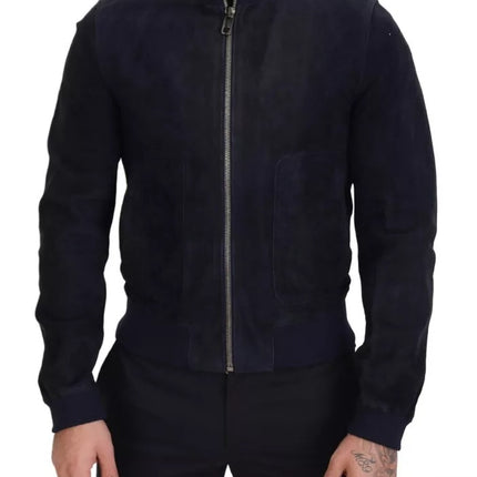 Chaqueta blusón de piel de gamuza azul oscuro