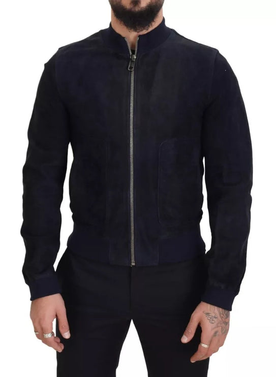 Chaqueta blusón de piel de gamuza azul oscuro