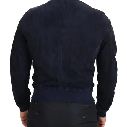 Chaqueta blusón de piel de gamuza azul oscuro