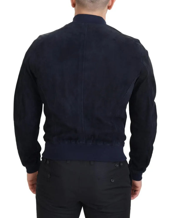 Chaqueta blusón de piel de gamuza azul oscuro