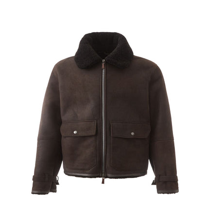 Elegant Montone Leather Brown Veste