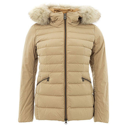 Elegante chaqueta de poliéster beige para mujer