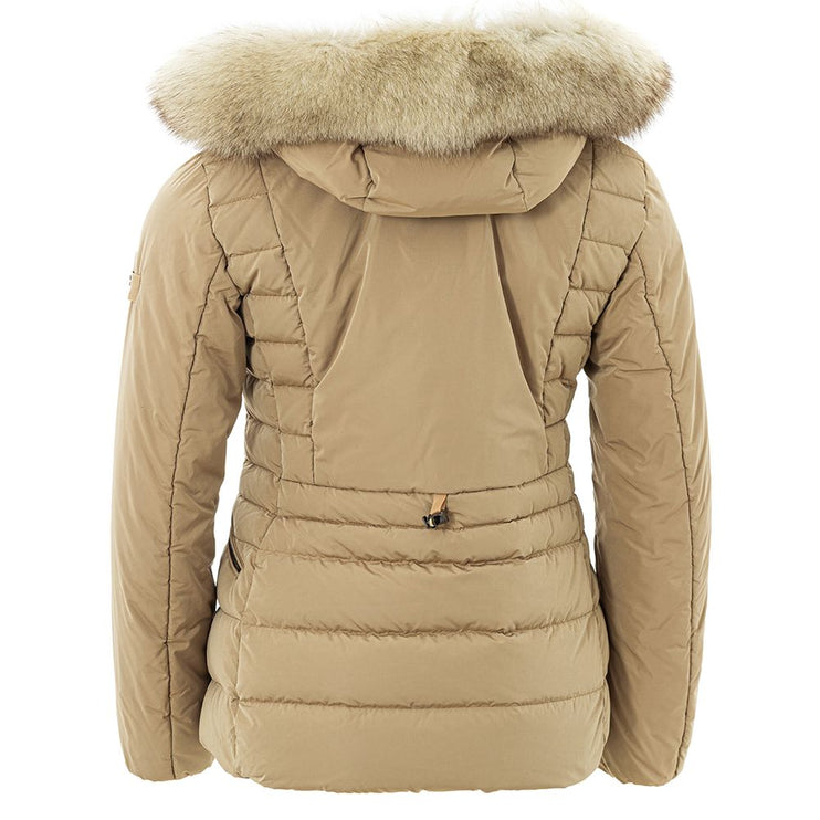 Elegante chaqueta de poliéster beige para mujer