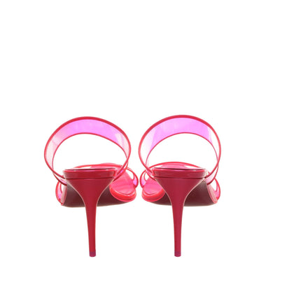 Just Loubi 85 Neon Fluoro Hot Pink Strappy Telle High Heel Mules