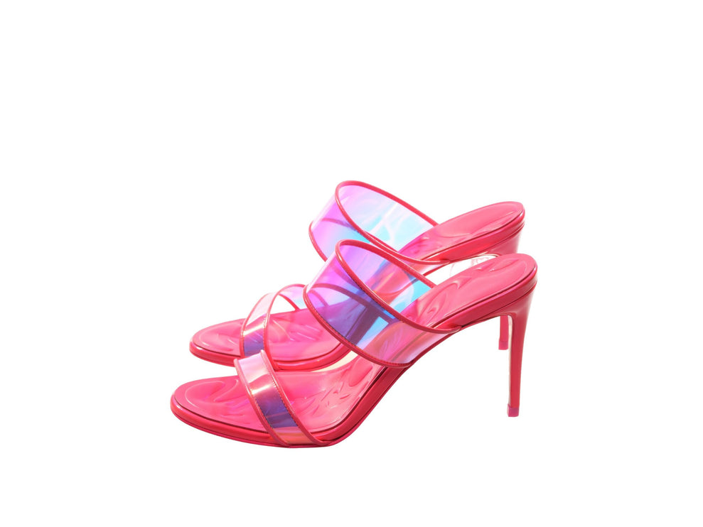 Just Loubi 85 Neon Fluoro Hot Pink Strappy High Muli