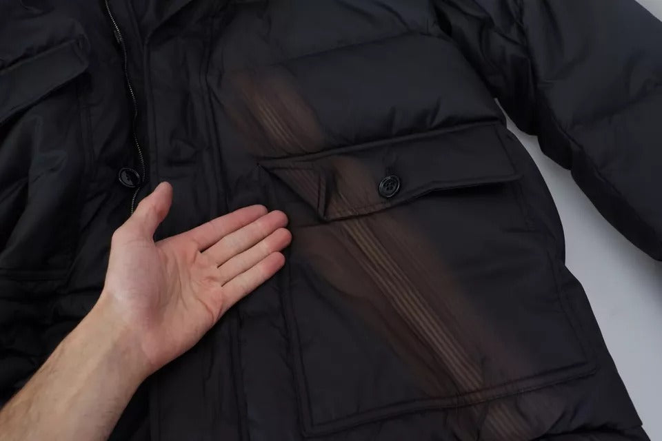 Abrigo de parka con capucha de poliéster negro chaqueta de invierno