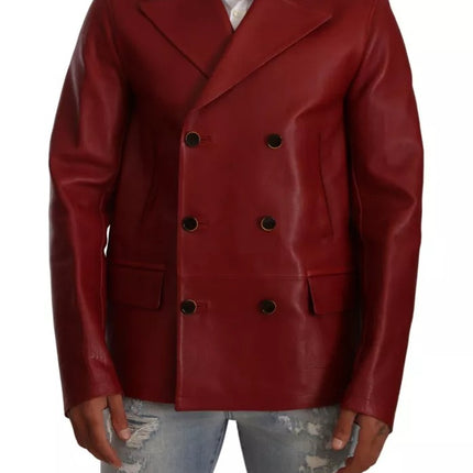 Chaqueta roja de cuero de doble pecho