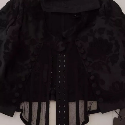 Veste en soie en orgue corset en dentelle noire