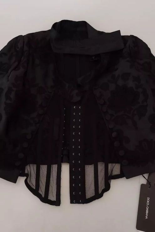 Veste en soie en orgue corset en dentelle noire