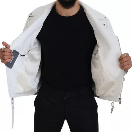 White Leather Biker Coat Zipper Jacket