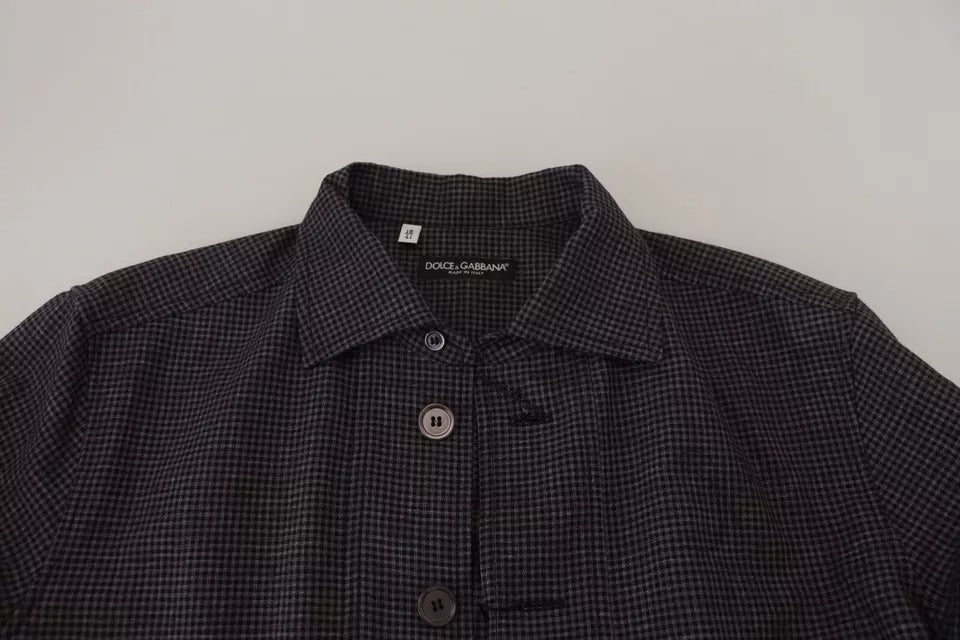 Camisa casual de cuello de mangas largas a cuadros negros a cuadros