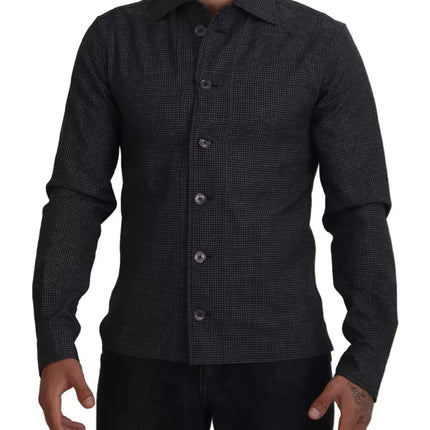 Camisa casual de cuello de mangas largas a cuadros negros a cuadros