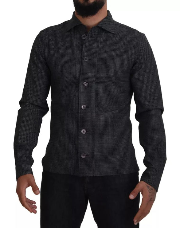 Camisa casual de cuello de mangas largas a cuadros negros a cuadros