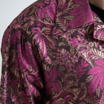 Fucsia Pink Floral Jacquard Button Down Camisa