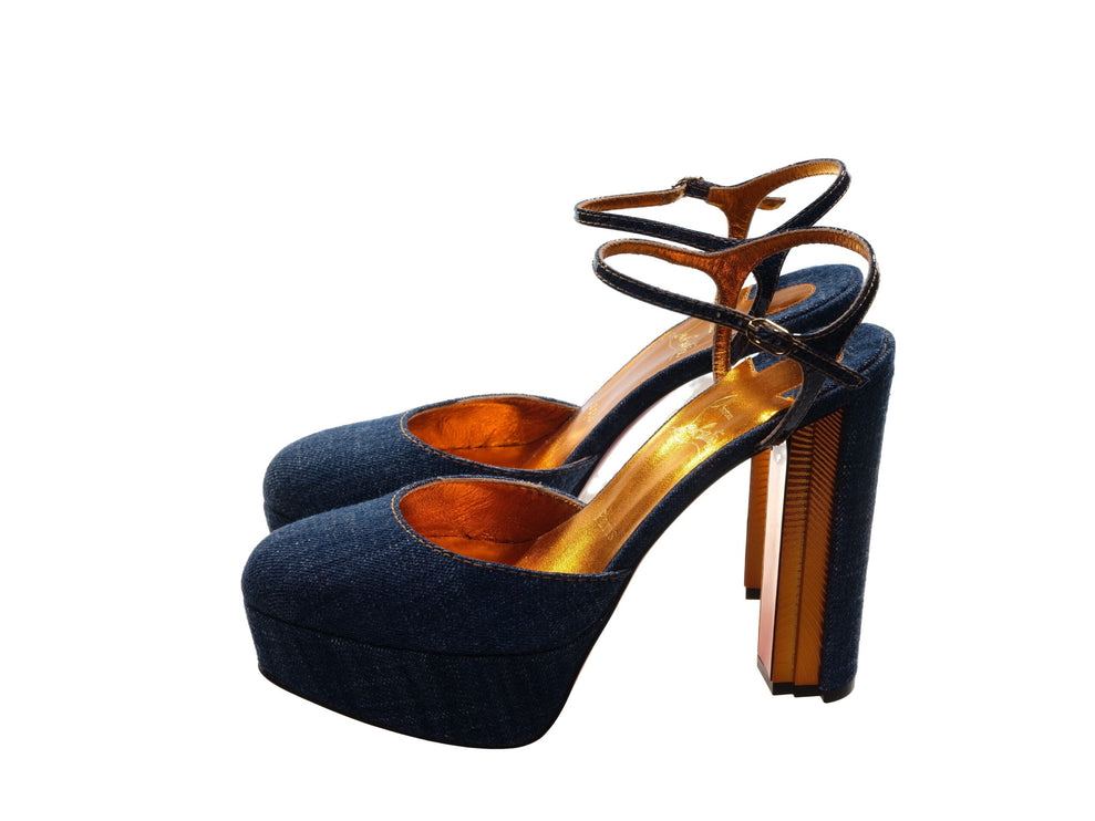 Coluna Denim Navy Blue Platform Tacs Bombas