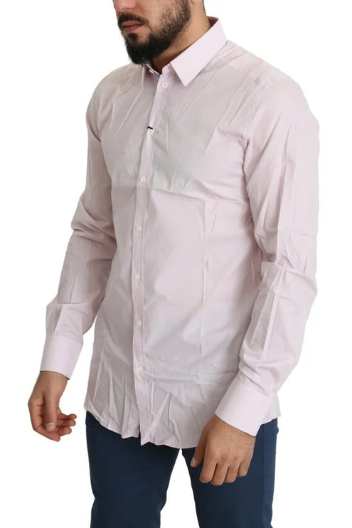 Camisa de vestir de oro formal para hombres de algodón de color rosa claro