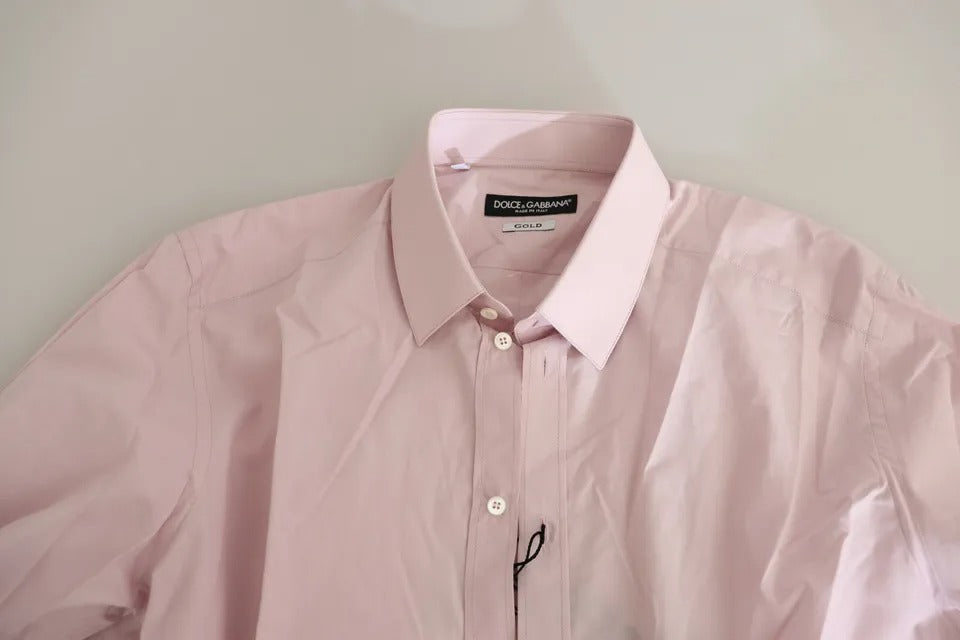 Camisa de vestir de oro formal para hombres de algodón de color rosa claro