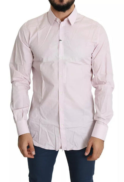 Camisa de vestir de oro formal para hombres de algodón de color rosa claro