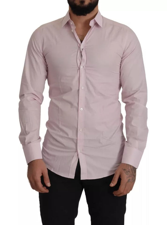 Vestido de algodón de color rosa claro hombres formales camisa dorada