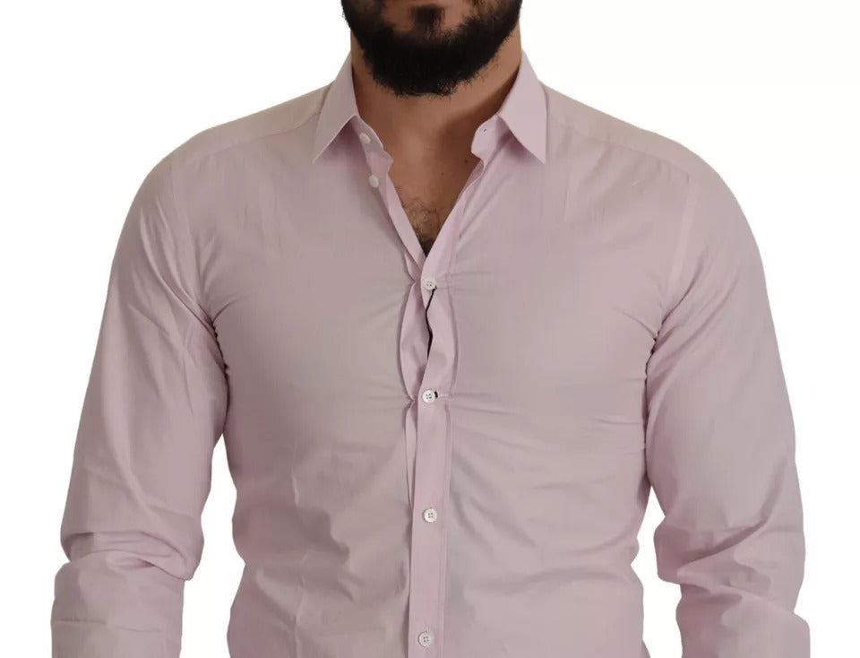 Vestido de algodón de color rosa claro hombres formales camisa dorada