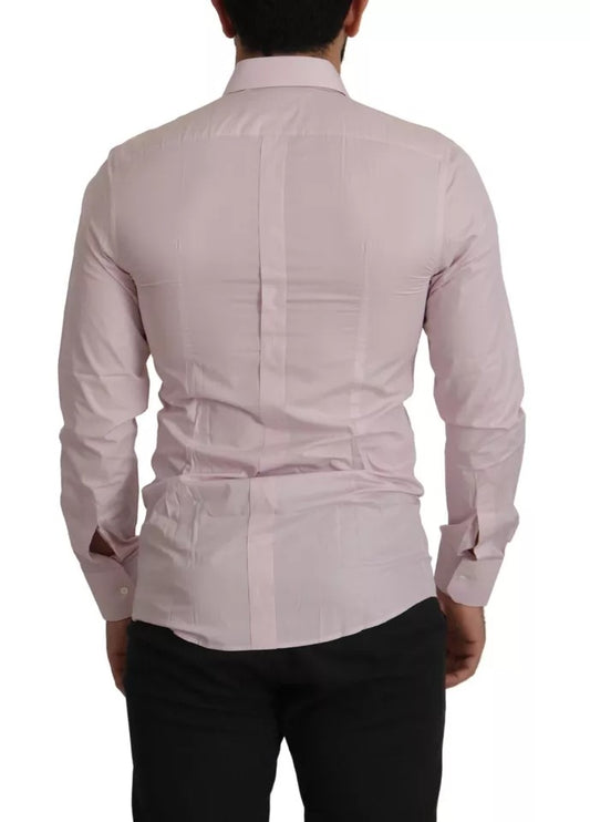 Vestido de algodón de color rosa claro hombres formales camisa dorada