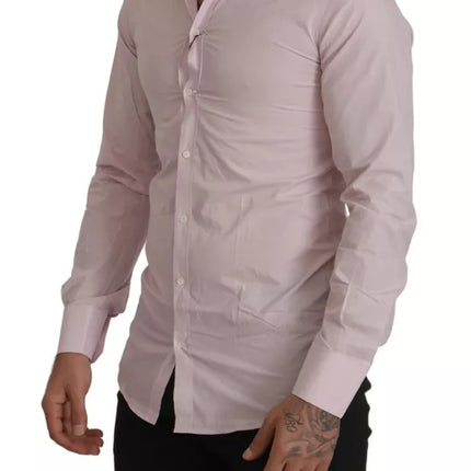 Vestido de algodón de color rosa claro hombres formales camisa dorada