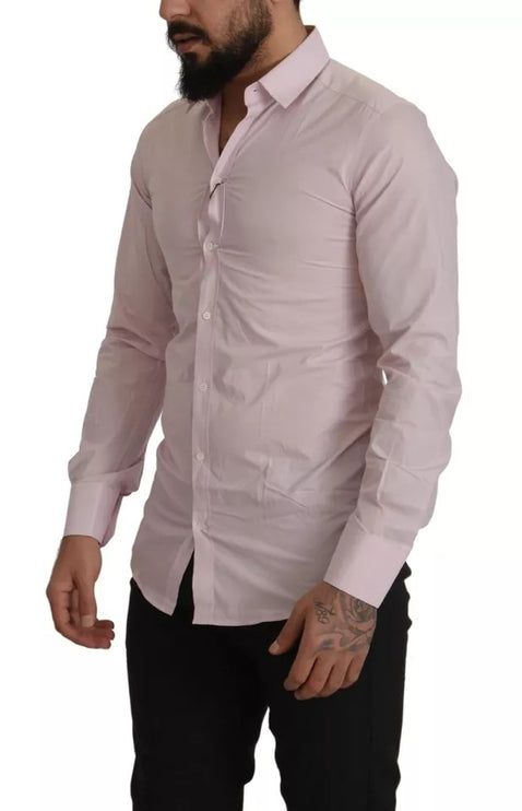 Vestido de algodón de color rosa claro hombres formales camisa dorada