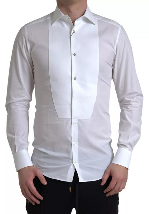 Babero blanco Algodón Poplin Hombres Camisa de oro formal