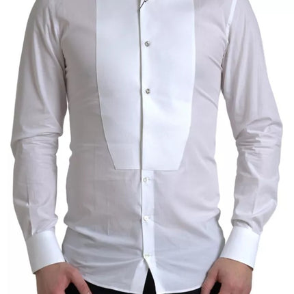 Babero blanco Algodón Poplin Hombres Camisa de oro formal