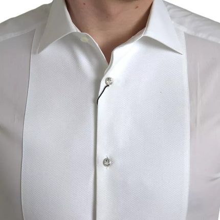 Babero blanco Algodón Poplin Hombres Camisa de oro formal