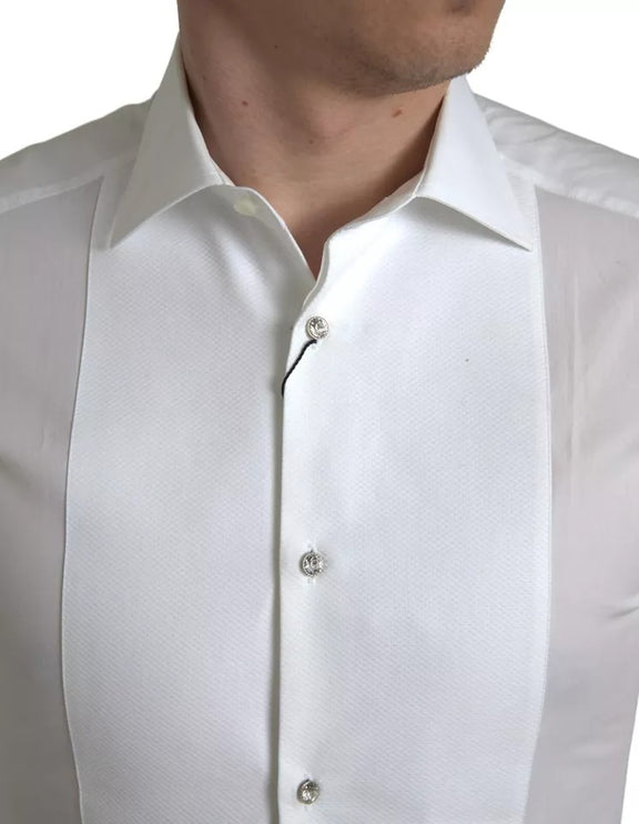 Babero blanco Algodón Poplin Hombres Camisa de oro formal