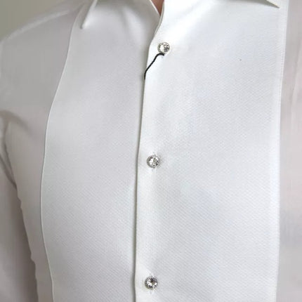 Babero blanco Algodón Poplin Hombres Camisa de oro formal