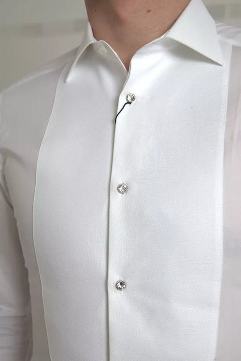 Babero blanco Algodón Poplin Hombres Camisa de oro formal