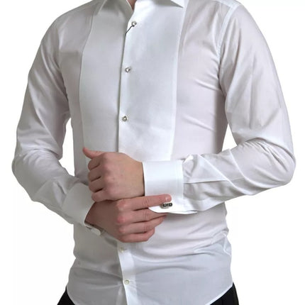 Babero blanco Algodón Poplin Hombres Camisa de oro formal