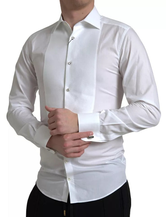 Babero blanco Algodón Poplin Hombres Camisa de oro formal