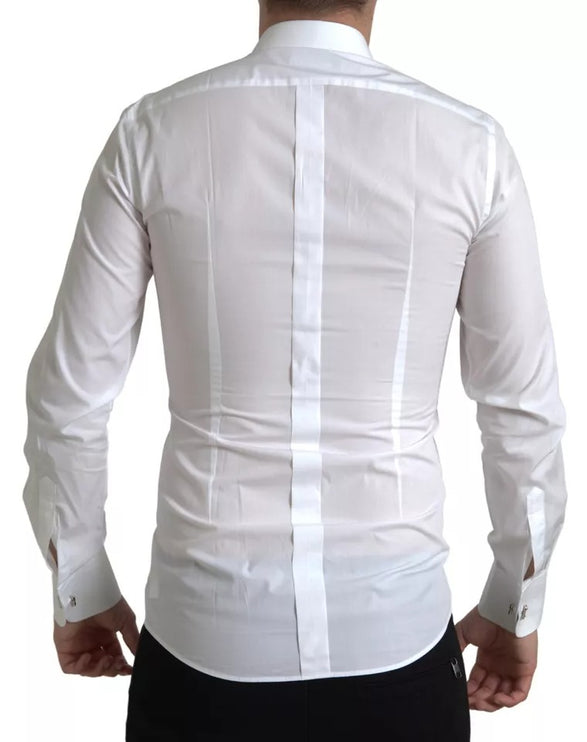 Babero blanco Algodón Poplin Hombres Camisa de oro formal