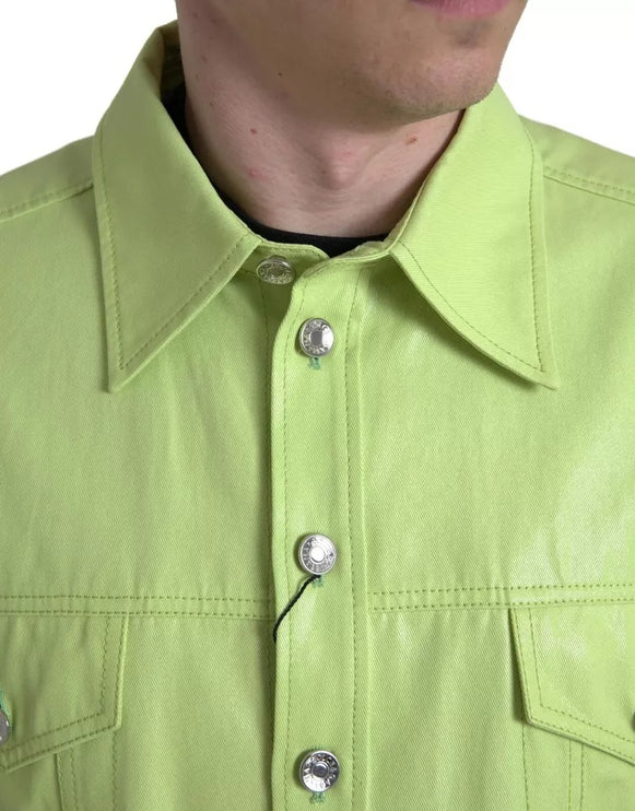 Camisa de botón informal de algodón verde algodón