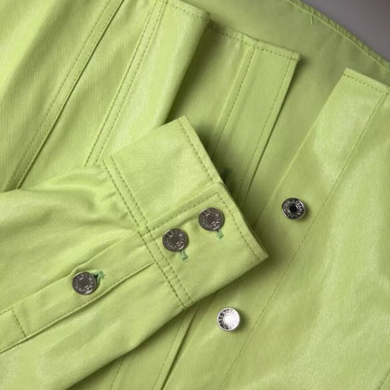 Camisa de botón informal de algodón verde algodón