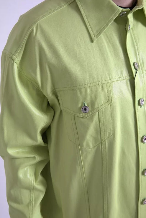 Camisa de botón informal de algodón verde algodón