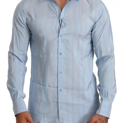 Blue Striped Silk Formal Dress Martini Shirt