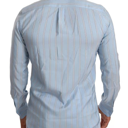 Blue Striped Silk Formal Dress Martini Shirt