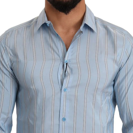 Blue Striped Silk Formal Dress Martini Shirt