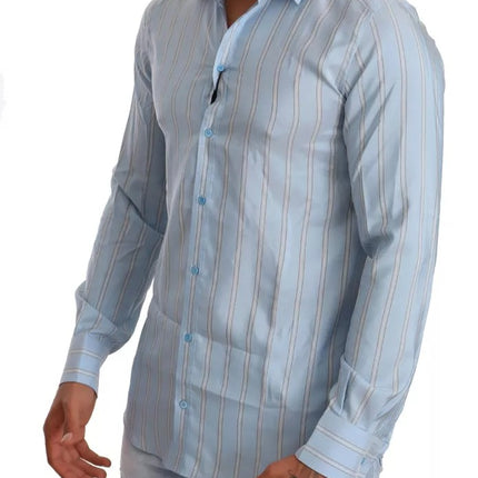 Blue Striped Silk Formal Dress Martini Shirt