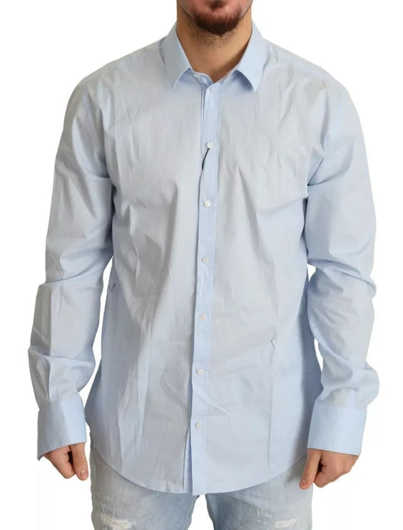 Camisa de martini formal de algodón azul claro