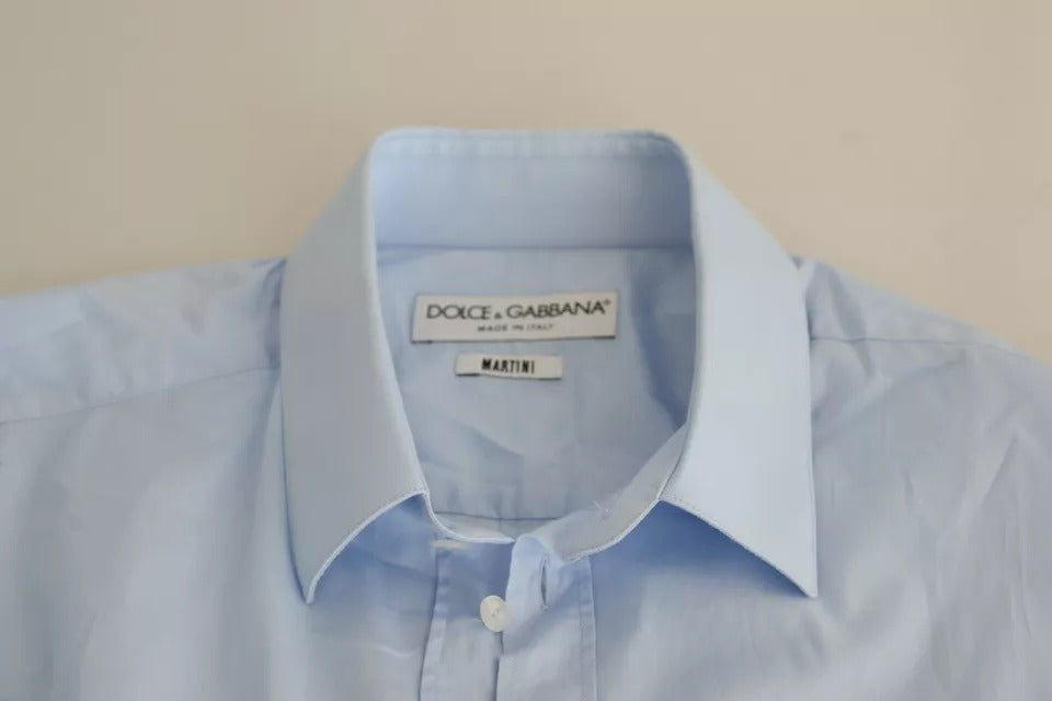 Camisa de martini formal de algodón azul claro