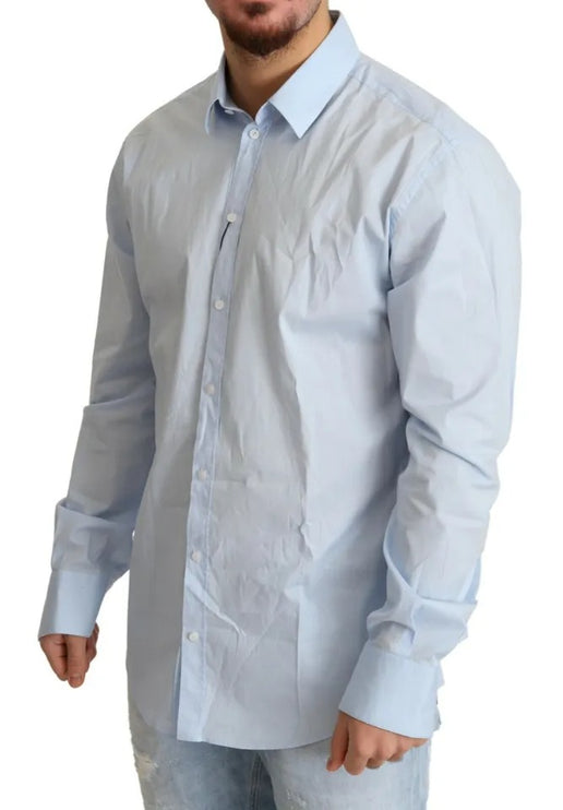 Camisa de martini formal de algodón azul claro